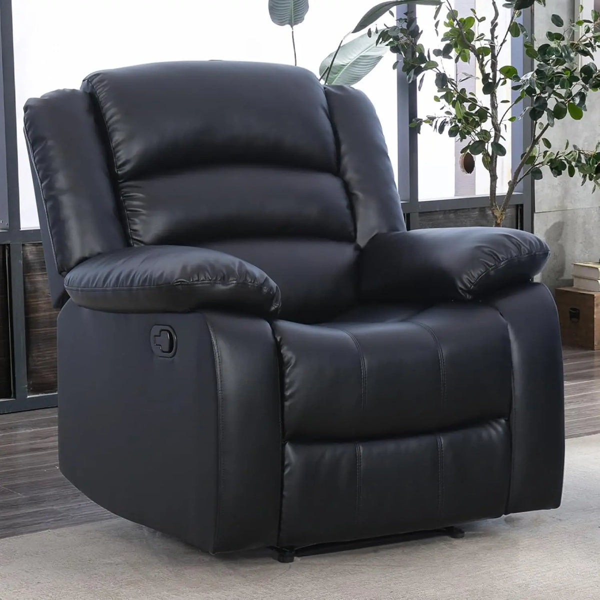 Classic Manual Recliner Chair, Faux Leather Recliner Sofa with Overstuffed Arms and Back Single Reclining Couch for Living Room,