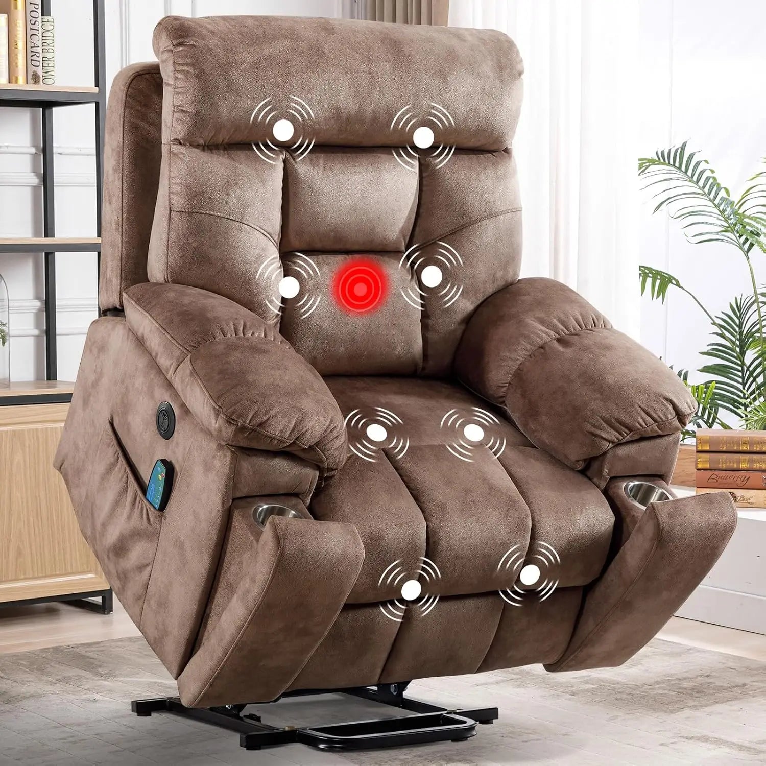 Massage Recliner Chair, Overstuffed Rocker Lazy Boy Chairs with Vibration&Gently Heat,Fabric Ergonomic Manual Nursery, Custom