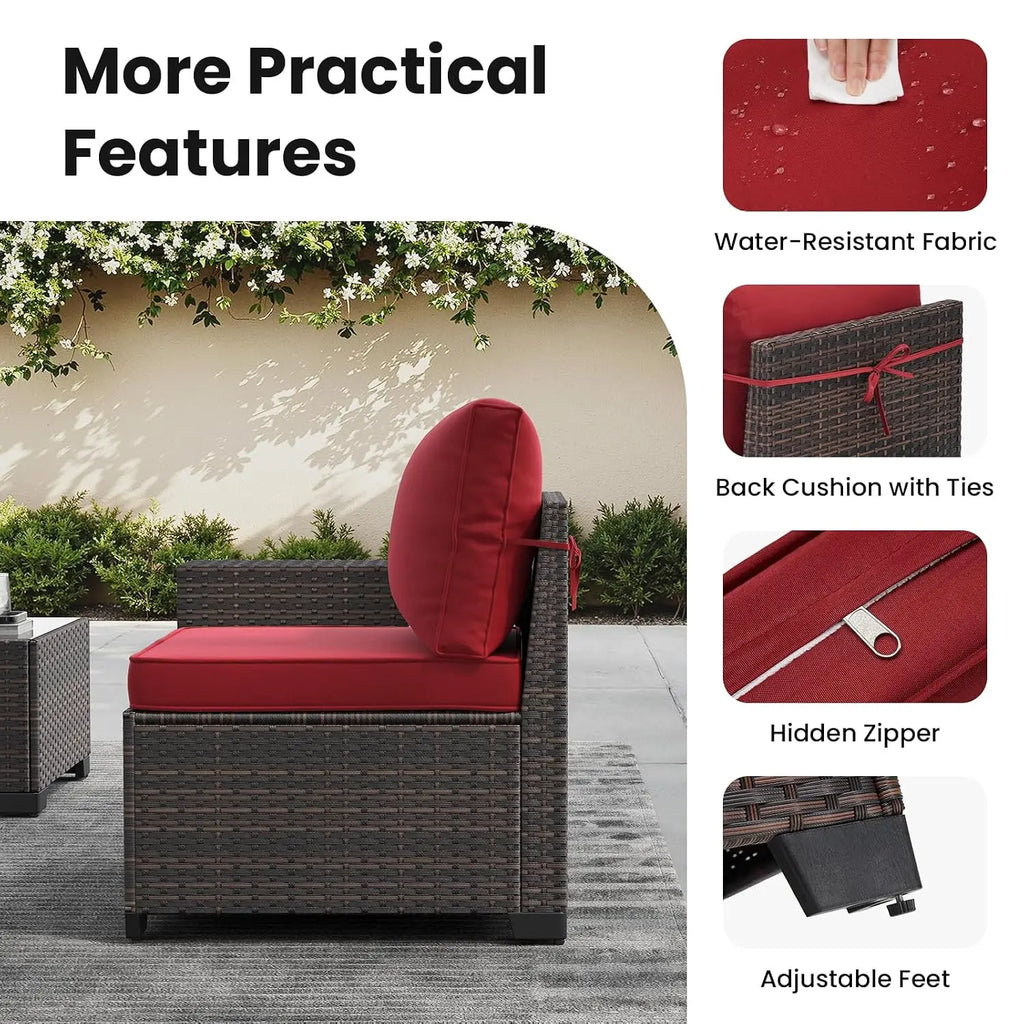 7-Piece Patio Set with 44" Fire Pit Table, Outdoor Wicker Rattan Sectional Sofa for Garden Porch Backyard, Customized