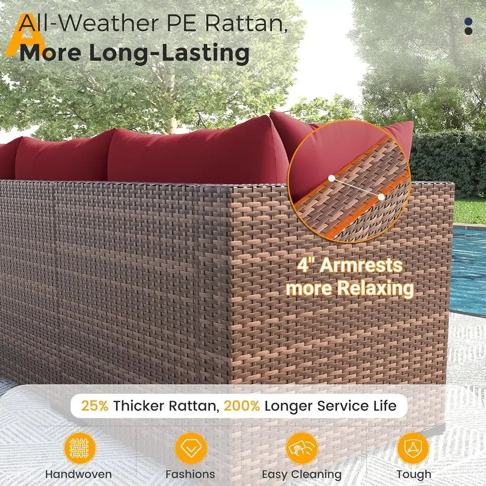 Outdoor Patio urniture Set with ire Pit Table, 8 Piece Outdoor Sectional Soas, All-Weather Wicker Patio Contion Set or Garden, B