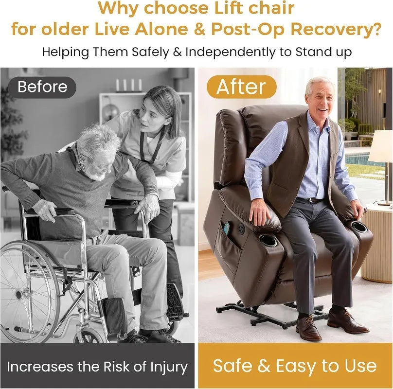 PARKOL Power Lift Recliner Chair for Elderly & Seniors, Breathable Leather Electric Recliner with Vibration Massage & Lumbar
