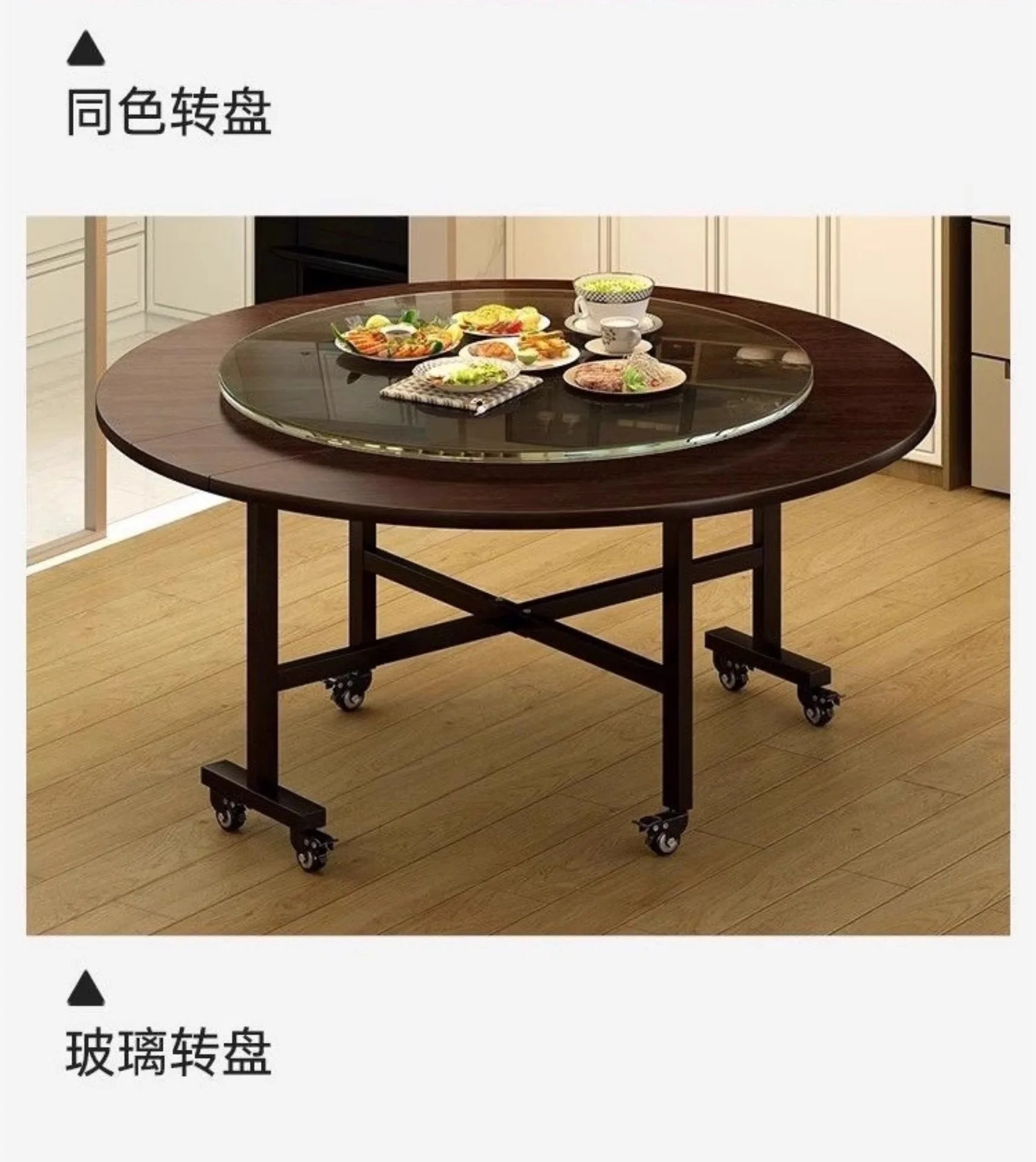 Folding Round Table for Home Rental Small Apartment Movable Folding Dining Table Large Round Table with Turntable