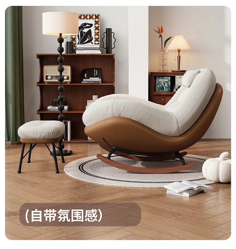 Cozy Button Tufted Rocking Leisure Chair, Curved Wrap-around Chenille Padded Single Recliner Sofa Chair With Wooden Rocking