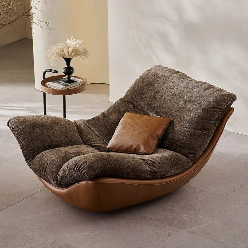 Nordic Modern Curved Lounge Chair Premium Chenille & PU Leather Lazy Sofa for Living Room & Bedroom Relaxation home furniture
