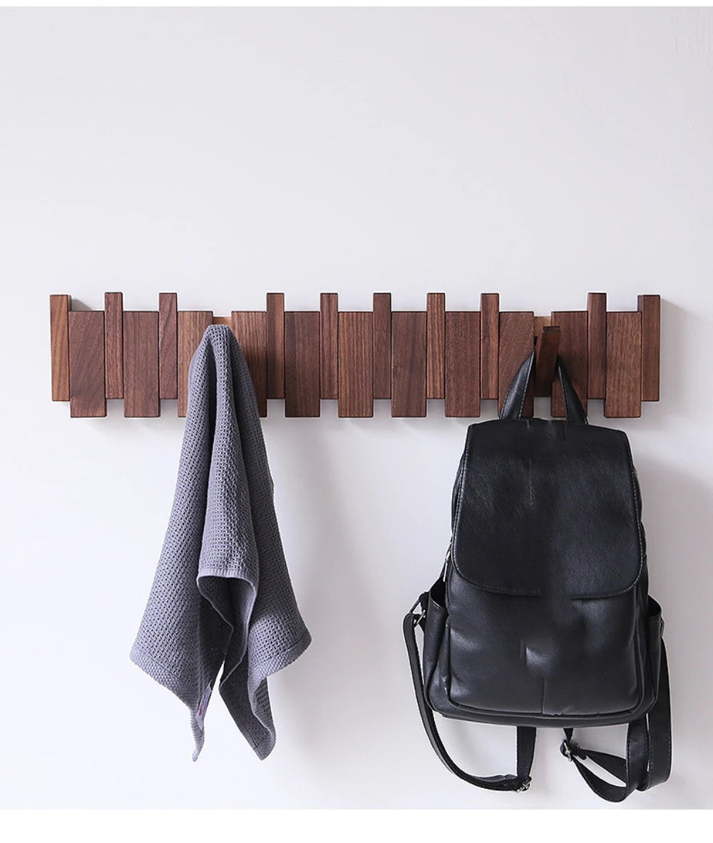 New Wall Mounted Wood Coat Racks Piano Key Shaped with 8 Hooks Entry Door Porch Hanging Hook Art Hats Organizer Keys