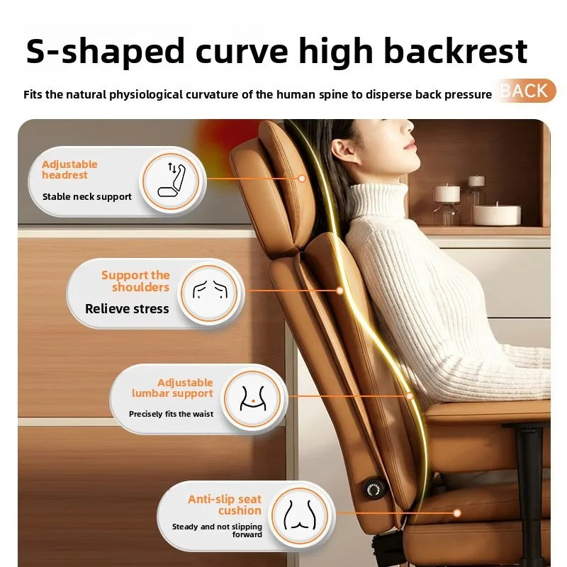 Ergonomic Leather Office Chair with High Backrest Recline Lumbar Support Executive Desk Chair Gaming Ready Comfort Furniture