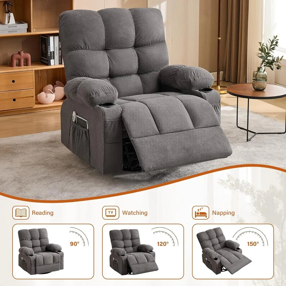 Swivel Rocker Recliner Chair with Vibration Massage, Heat, and USB Charging for Living Room