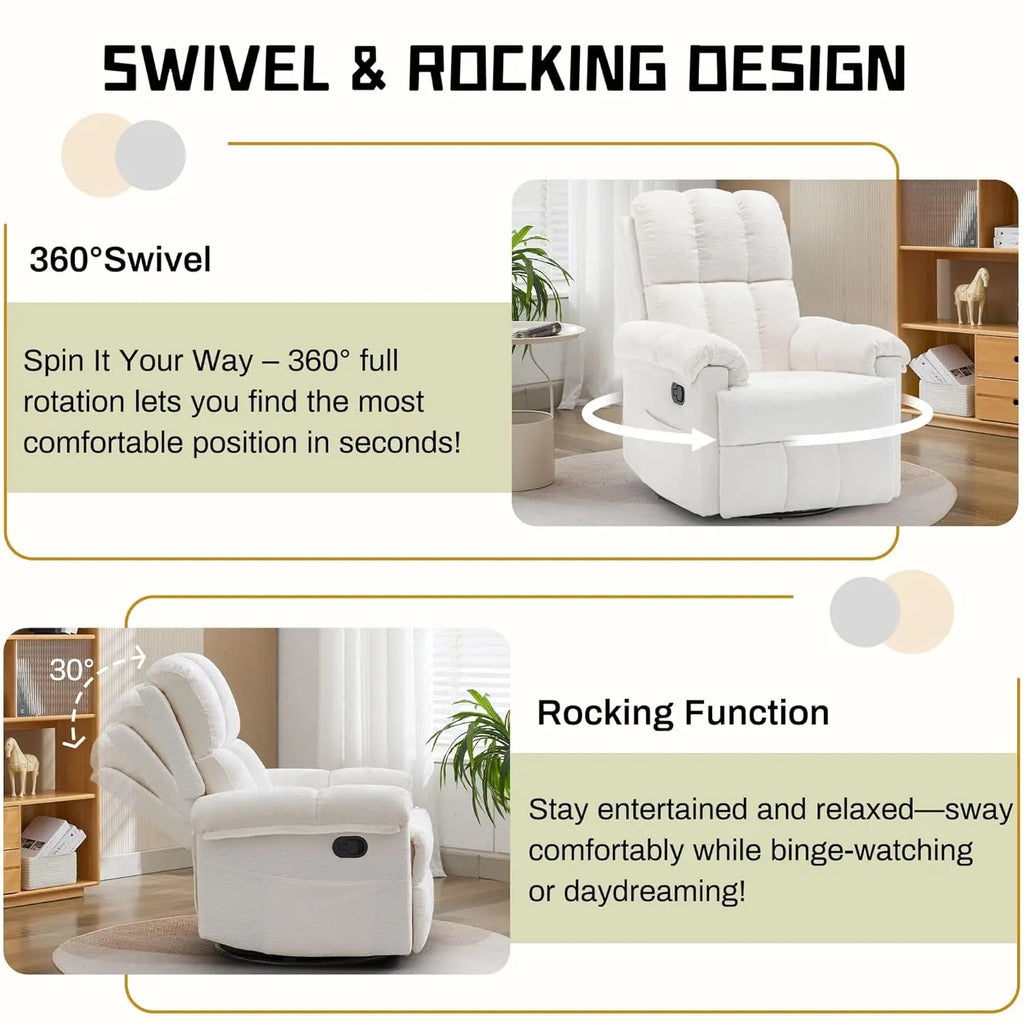 Manual Upholstered Swivel Rocker Recliner,Compact Small Space Reclining Chair For Adults, Custom