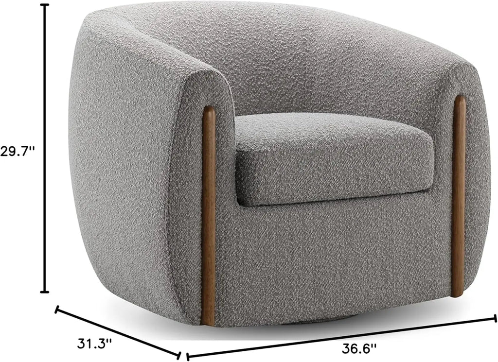 Aspen Bouclé Swivel Barrel Chair with Wood Accents – 360° Rotating Accent Armchair, High-Density Foam Cushioning,, Customized