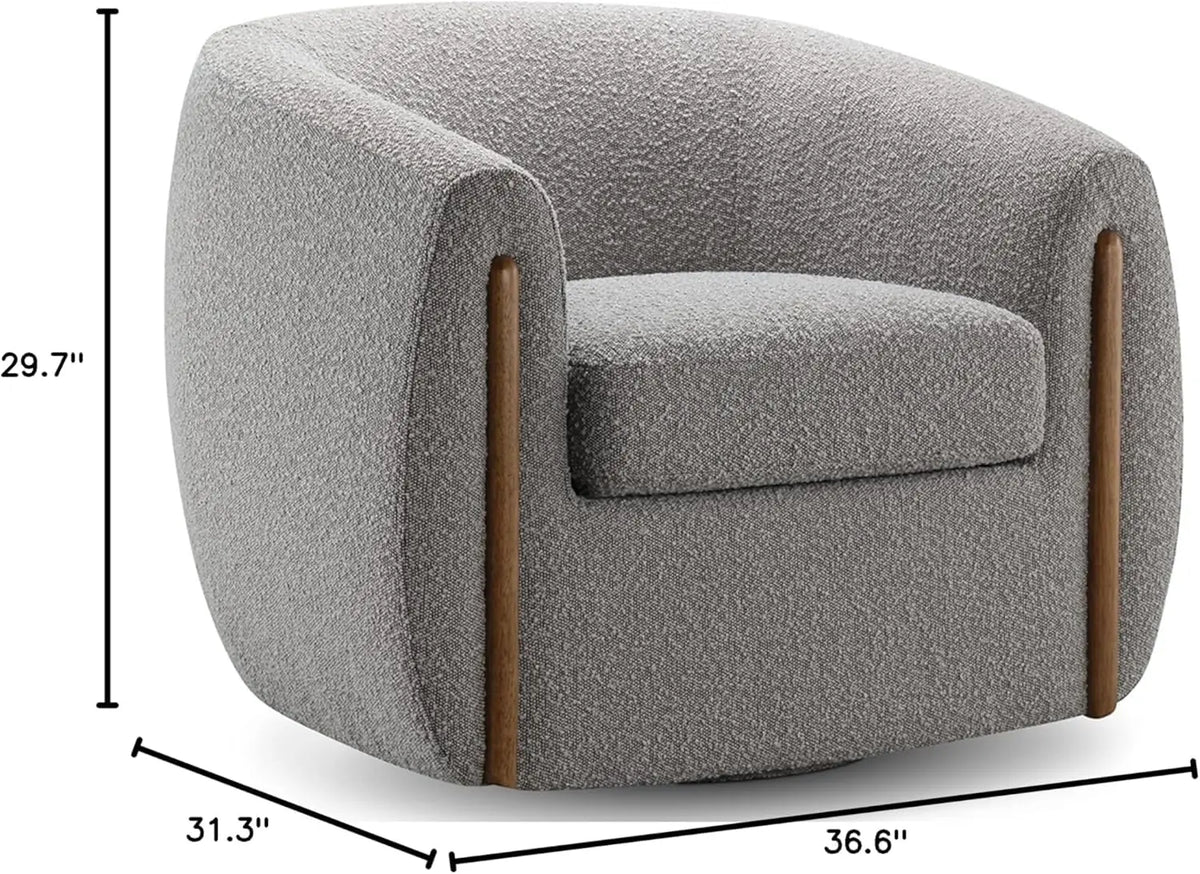 Aspen Bouclé Swivel Barrel Chair with Wood Accents – 360° Rotating Accent Armchair, High-Density Foam Cushioning,, Customized