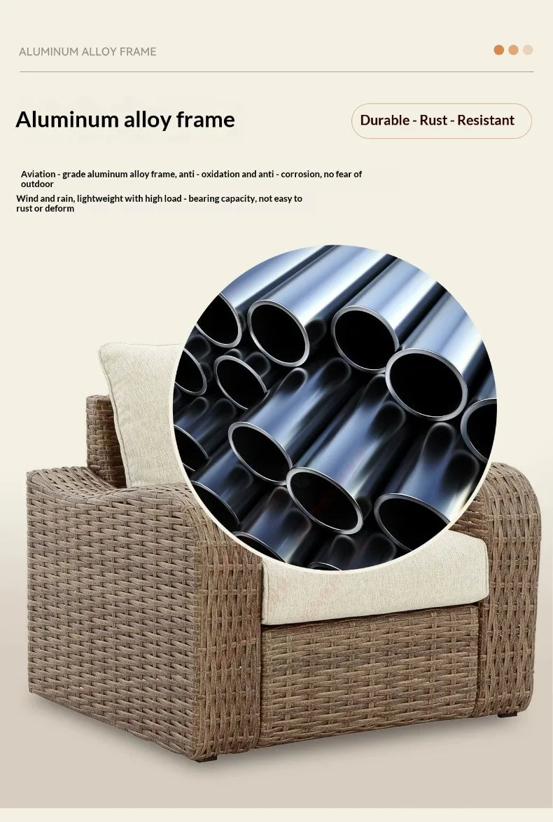 Outdoor PE Rattan Sofa Table Set, Waterproof Sun‑Resistant Patio Furniture for Garden, Balcony and Backyard Leisure Use