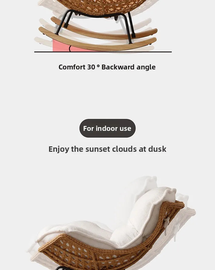 Rattan Rocking Chair for Sleeping Single Recliner Lounge Chair for Living Room Patio Outdoor Relaxing Seat Natural Wicker Rocker