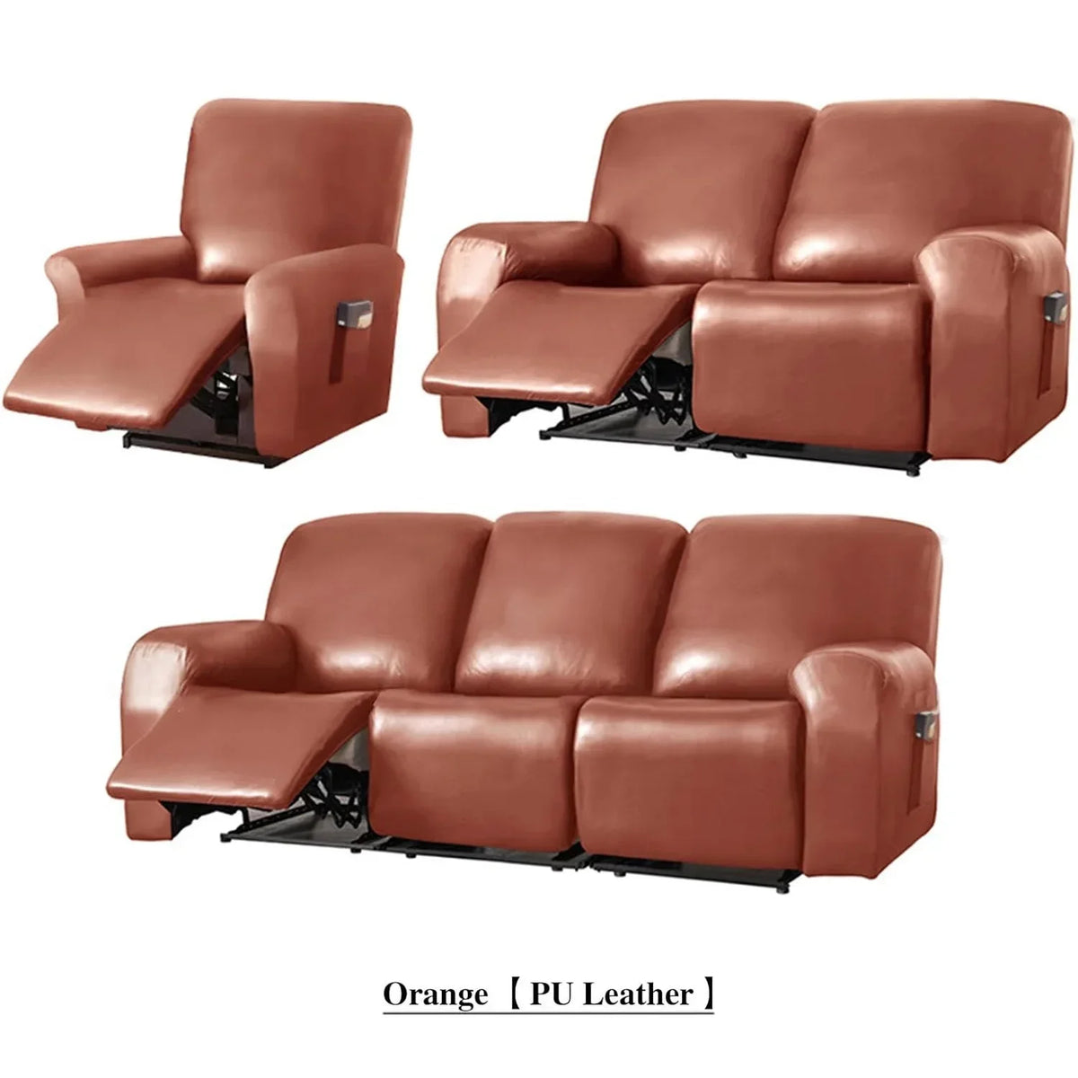 1/2/3 Seat Waterproof Recliner Sofa Cover PU Armchair Leather Cover Solid Elastic Color Relax Single Sofa Slipcovers Home Hotel