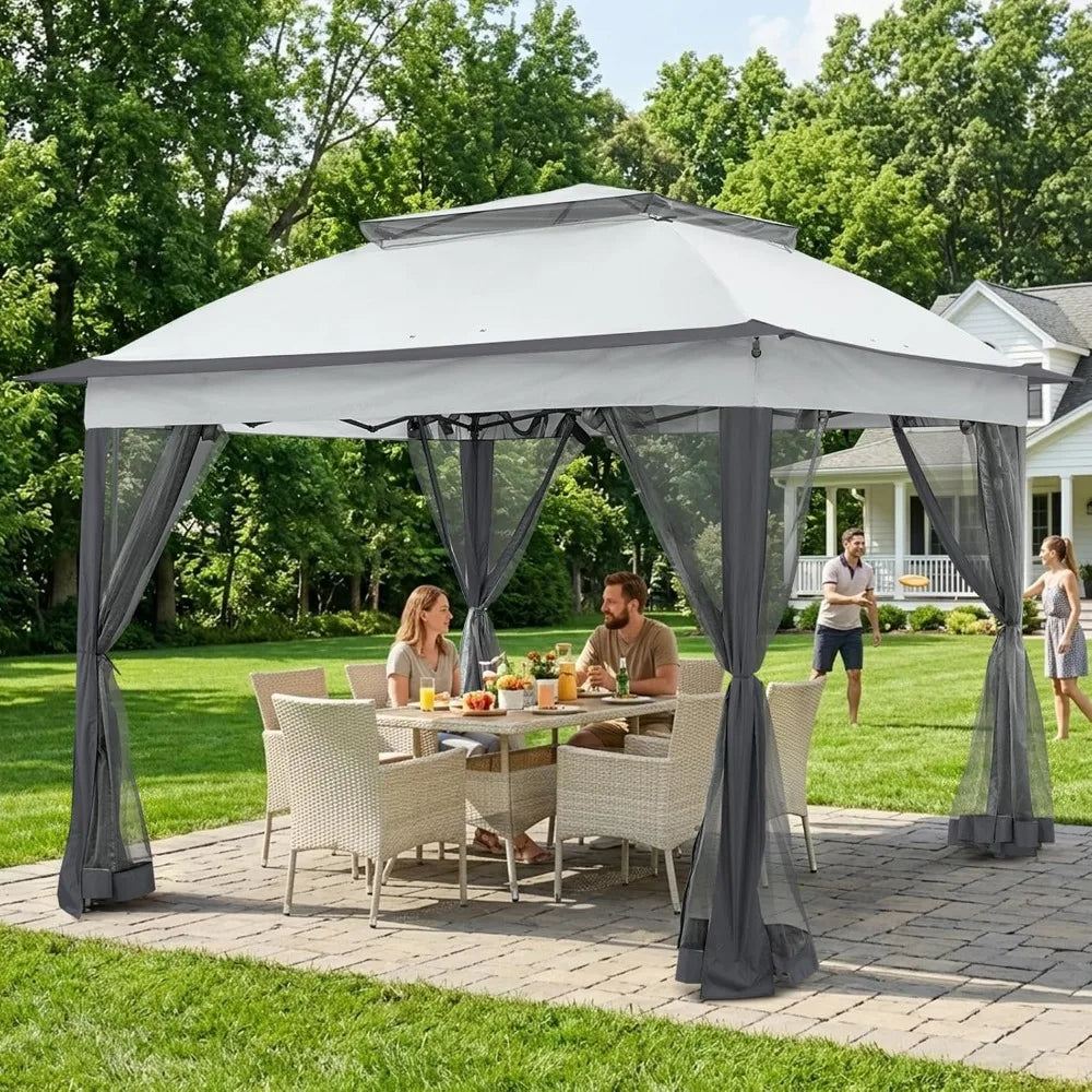 11x11 Pop Up Gazebo with Netting, Canopy Tent, Gray