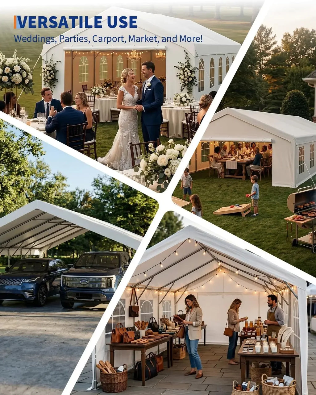 20x40 FT Outdoor Party Wedding Event Canopy Tent, Galvanized Steel Frame Shelter with Mesh Screen & Roll-Up Double Doors, Waterp