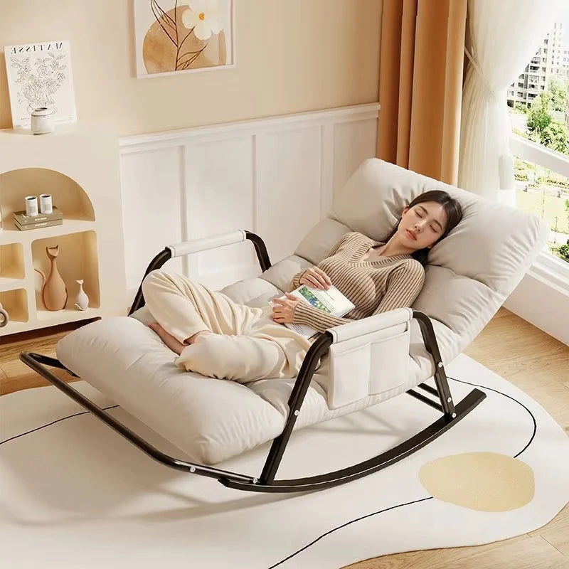 Lazy double folding rocking chair, adjustable 5 postures: adult home balcony leisure chair, made of technical fabrics