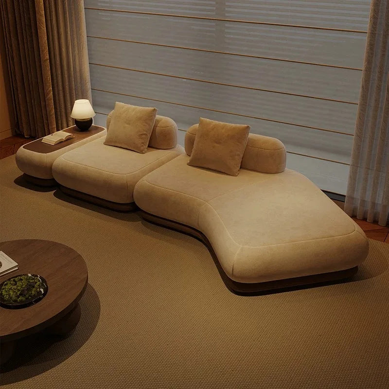 Modern Luxury Bouclé Modular Couch Living Room Furniture Curved Sofa Set With Soft Cushions & Functional Side Table