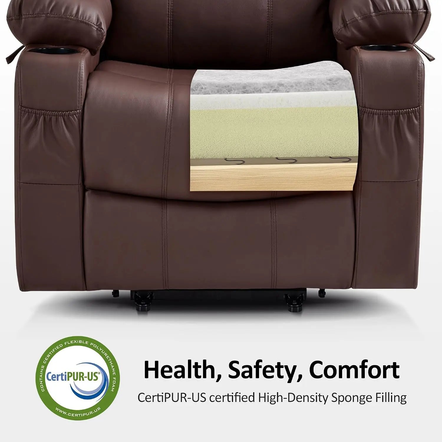 Electric Power Lift Recliner Chair with Massage Heat for Elderly, 3 Positions, USB, Cup Holders, Faux Leather