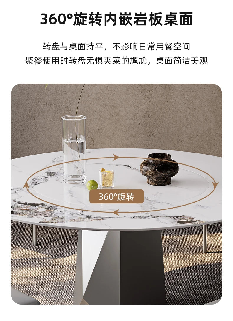 Factory Direct Sales  Light Luxury Glossy Rock Plate Dining Table Round Modern Minimalist Household Round Dining Table