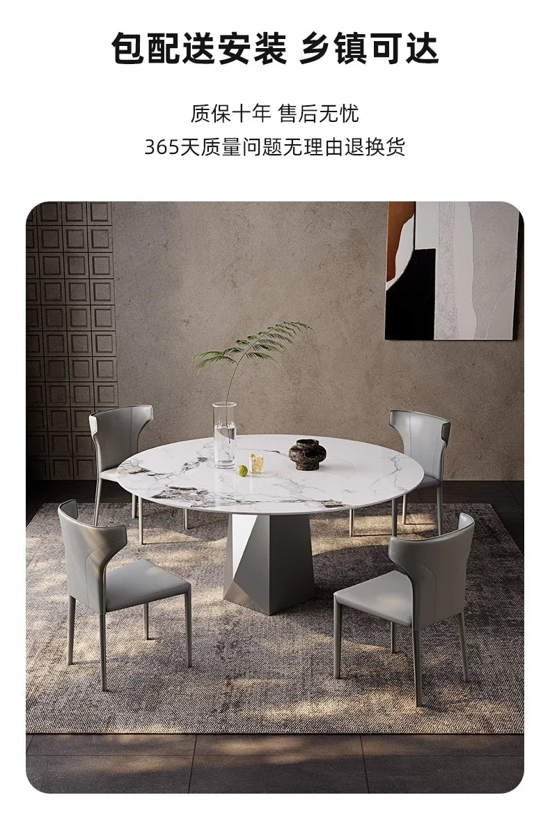 Factory Direct Sales  Light Luxury Glossy Rock Plate Dining Table Round Modern Minimalist Household Round Dining Table