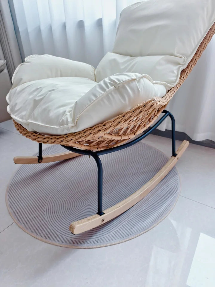 Rattan Rocking Chair for Sleeping Single Recliner Lounge Chair for Living Room Patio Outdoor Relaxing Seat Natural Wicker Rocker