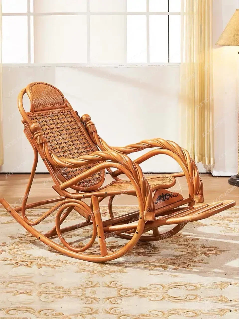 HHhot Sale Luxury Rocking Chair With Cushions Rattan Wicker Furniture Indoor Living Room Recliner Modern Easy Chair