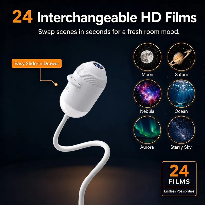 USB Starry Sky Projector Night Light 360° Bendable HD Galaxy Moon Planet Projection Lamp Plug Play Car Bedroom Projector Lamp