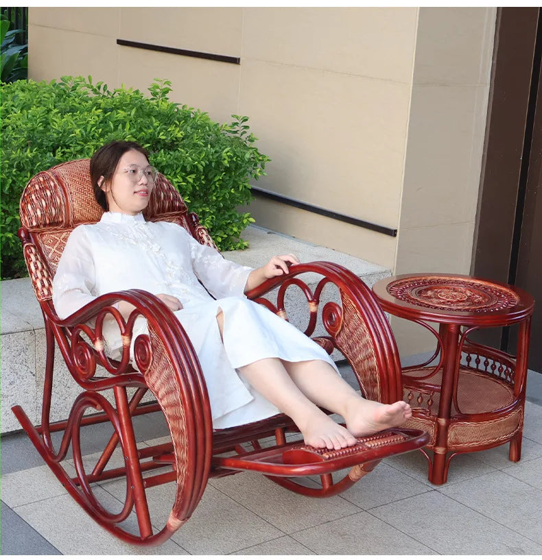 Leisure Lazy Rocking Chair Pastoral Rattan Natural Rattan Homestay Rocking Chair