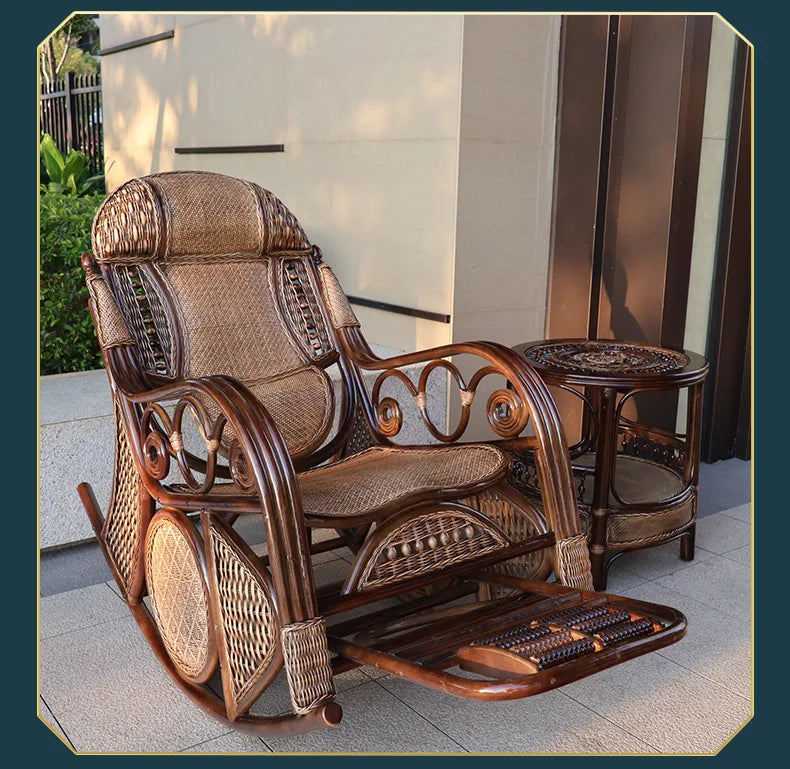 Natural rattan rocking chair elderly recliner balcony