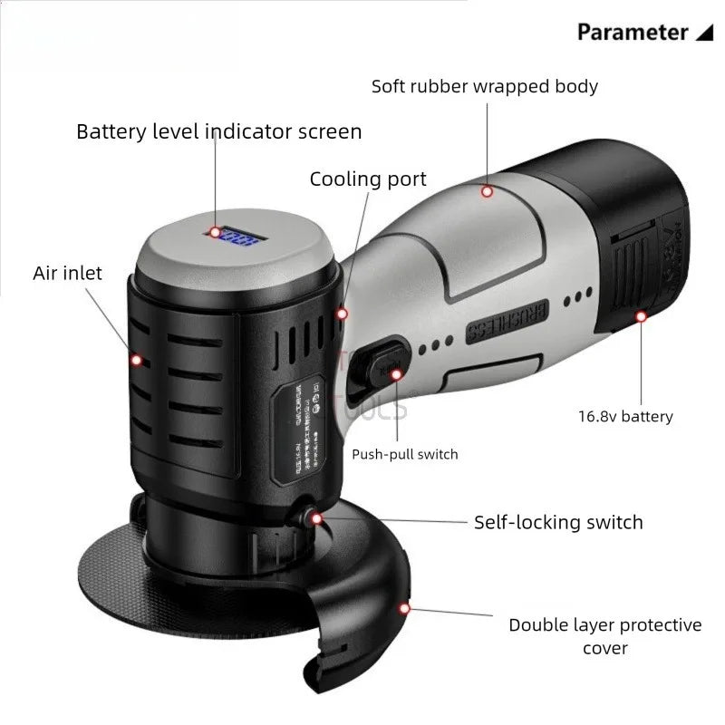 Brushless Angle Grinder Cordless Lithium Battery Handheld Electric Scissors for Cutting Wood Plastic Metal Rebar Professional