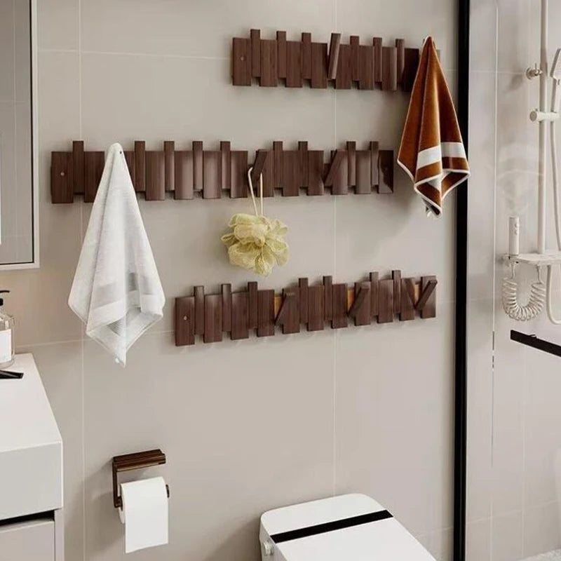 Walnut Wood Coat Rack Wall Mounted Hooks Key Clothes Hanger Hallway Door Home Bedroom Entrance Decor Organizer Rack