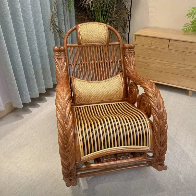 True rattan rocking chair sun room high-end elderly home recliner rattan woven balcony casual rocking chair