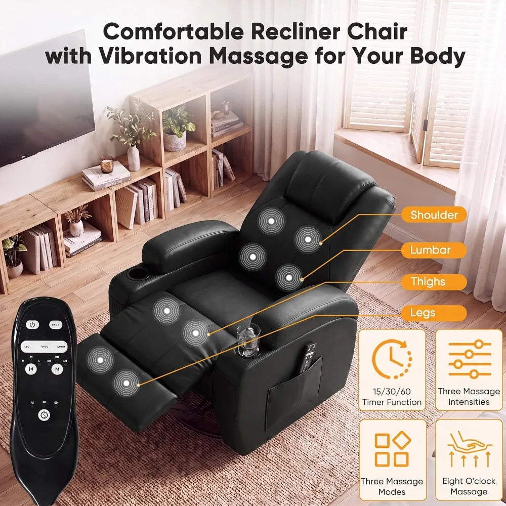 360° Swivel Rocker Recliner Chair,Massage Function,Comfy Single Sofa For Adults, Custom