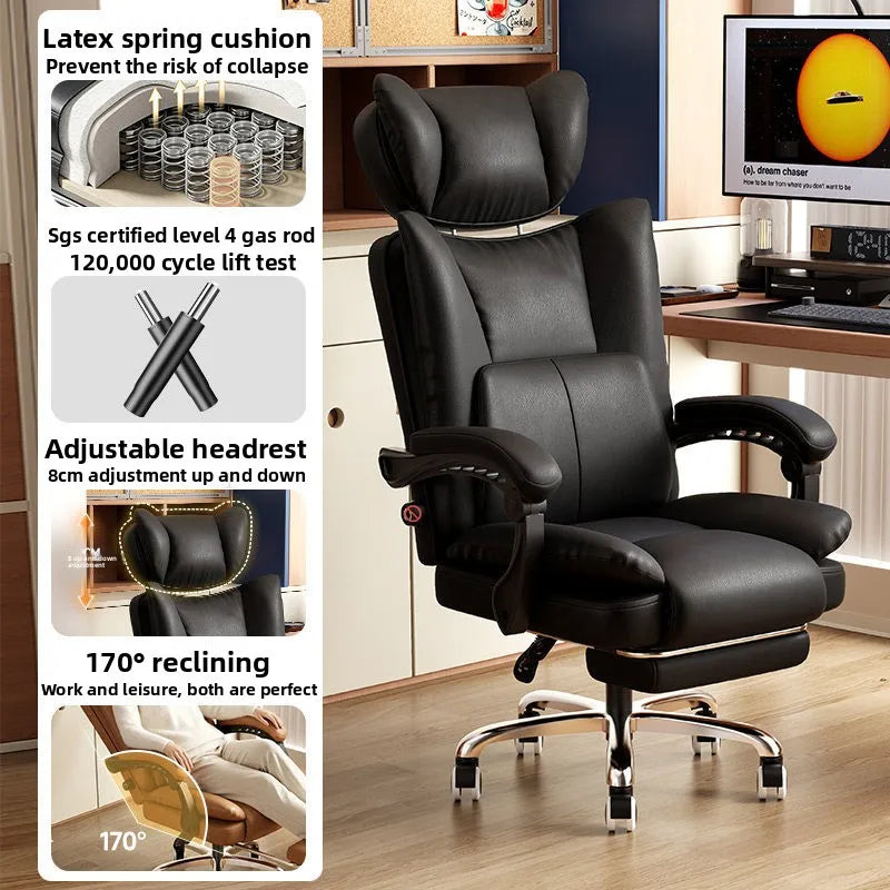 Ergonomic Leather Office Chair with High Backrest Recline Lumbar Support Executive Desk Chair Gaming Ready Comfort Furniture