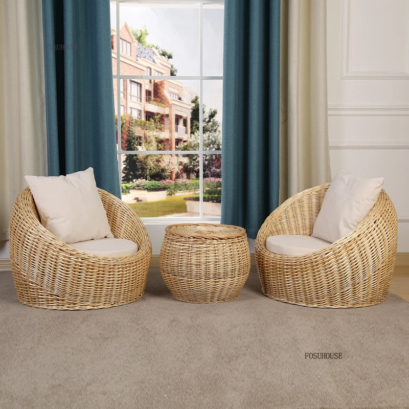 Modern Rattan Lazy Garden Sofa Chair Set Outdoor Patio Balcony Terrace Furniture Wicker Tatami Leisure Coffee Table Indoor
