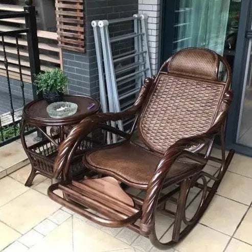 Home Balcony Leisure True Vine Elderly Rocking Chair Reliable Back Braided Rattan Chair Living Room
