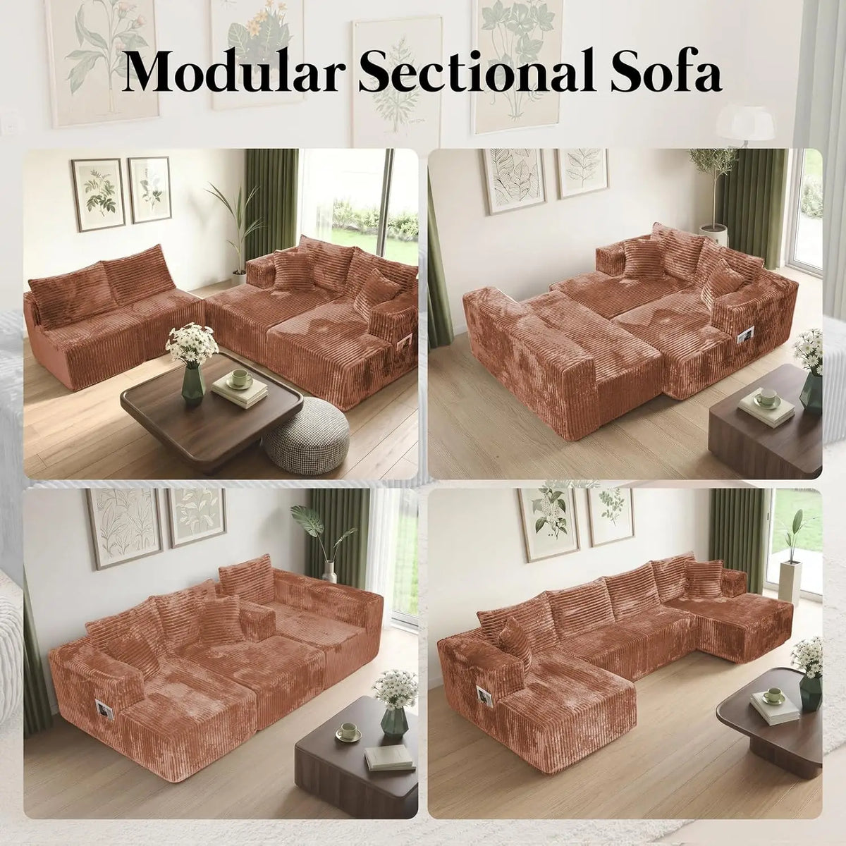 130'' U Shaped Sectional Couches for Living Room, Modular Boneless Cloud Sofa with 2 Chaise Lounges, 4-in-1, Customized