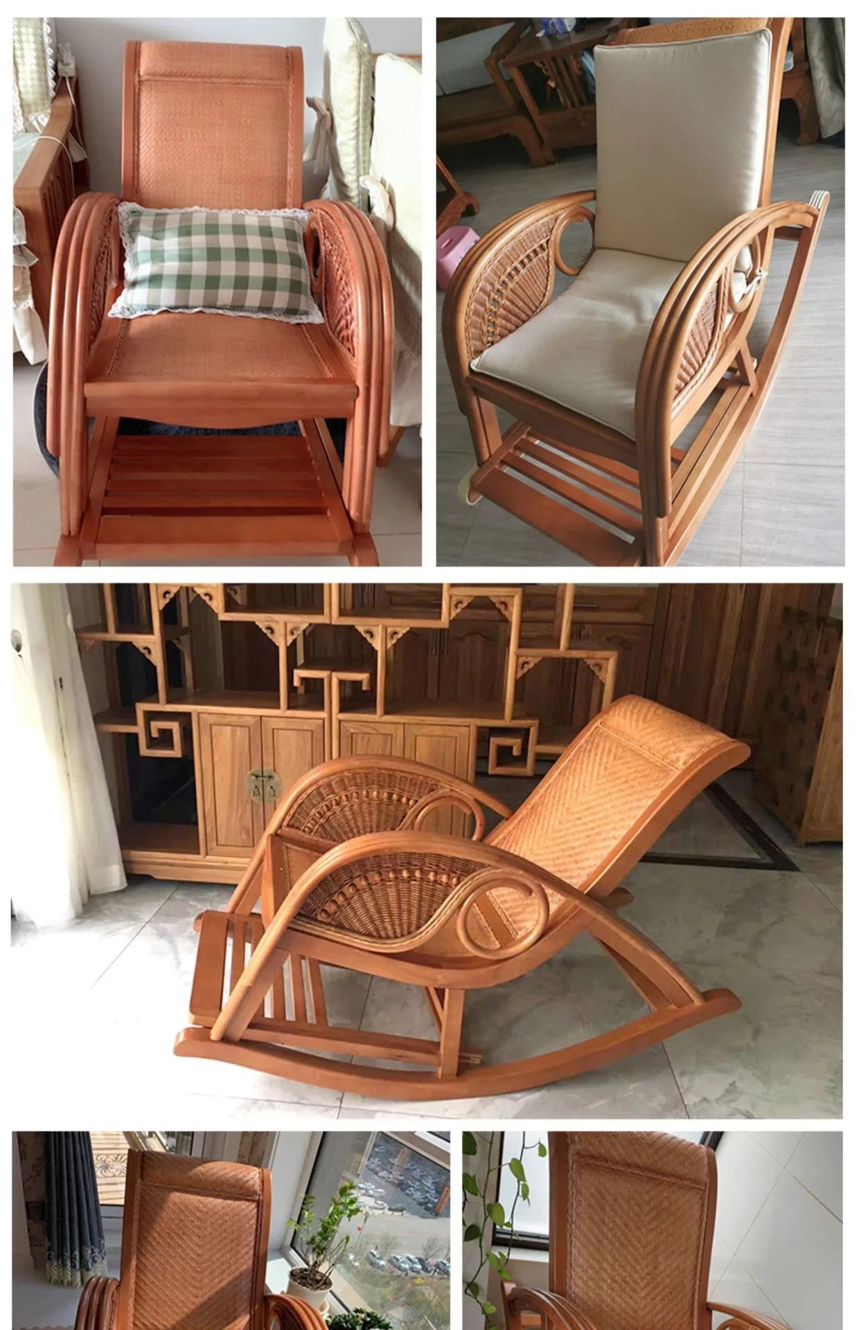 Rattan rocking chair Adult leisure recliner Natural rattan Xiao real rattan free chair Elderly solid wood new Chinese rocking ch
