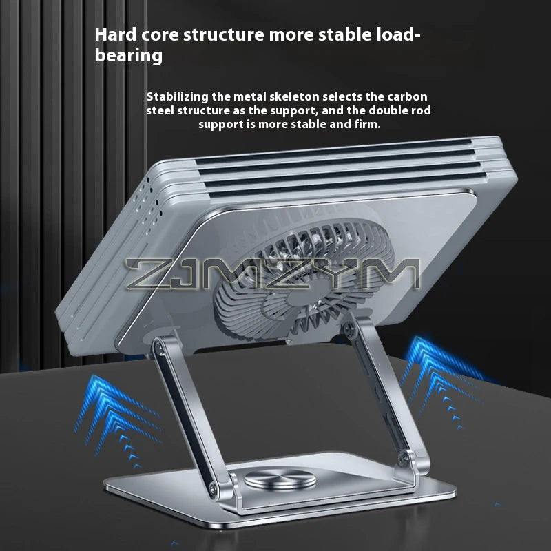 Desktop Laptop Stand 360° Rotatable Metal Tablet Cooling Stand with Folding Fan Radiator Support Lift Anti-skid