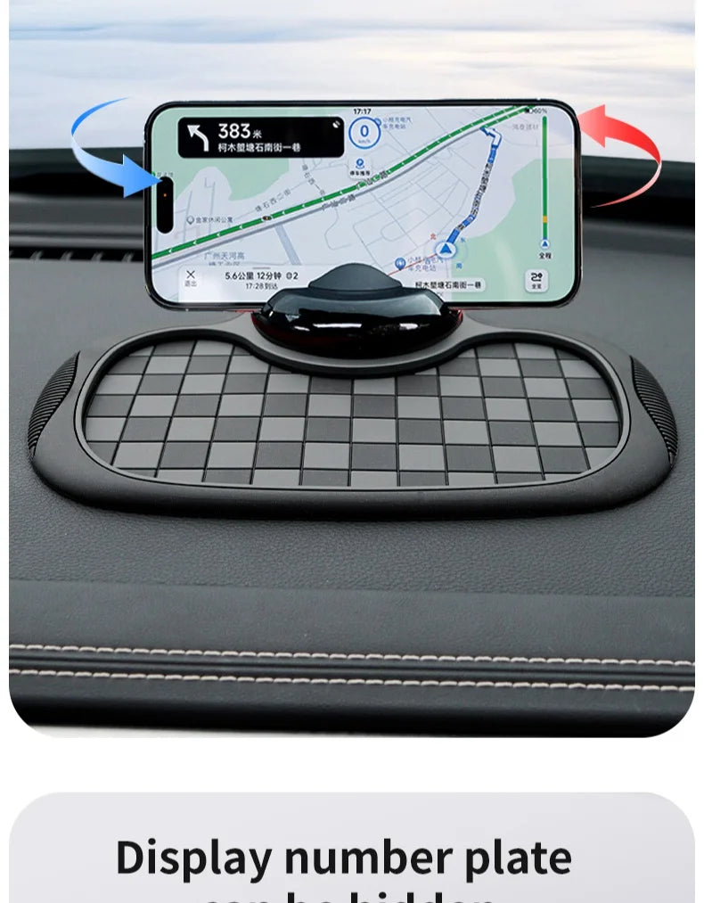 Multifunctional Plaid Anti-Slip Mat Car Phone Holder 360° Rotatable Temporary Parking Card Auto Accessories