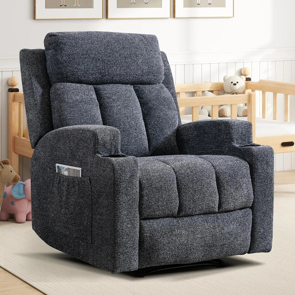 Manual Recliner Chair with Massage and Heat, Soft Fabric Recliner Chair with Overstuffed Arm and Back, Manual Reclining, Custom