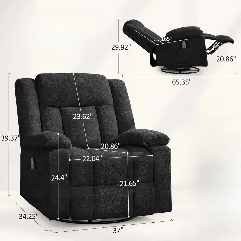 360° Swivel Rocker Recliner with Massage and Heating, Nursery Rocking Chairs，Korser Rocker Recliner Chair for Adults