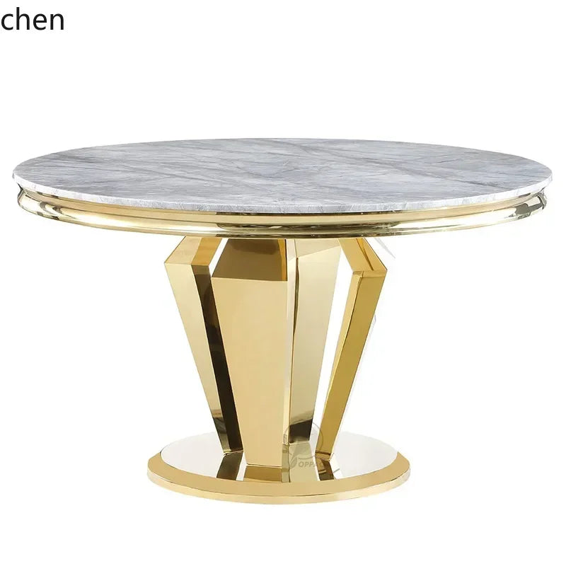 y8- High-End Stainless Steel Marble Round Dining Table and Chair Set for Home Post-Modern Minimalist