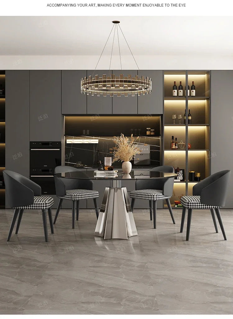 YJ Tempered glass negotiation table Light luxury household small apartment dining table Modern simple round stainless steel