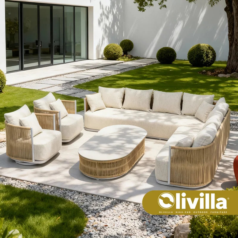 Scandinavian Outdoor Woven Rope Sofa Villa Courtyard Simple Garden Furniture Hotel Resort Leisure Open-Air Waterproof Sofa Couch