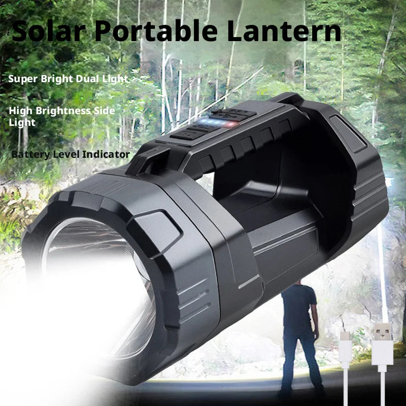 Portable Solar Powered Flashlight Ultra-Bright Home Use Spotlight Outdoor Long Battery Life High Power Strong Light Flashlight