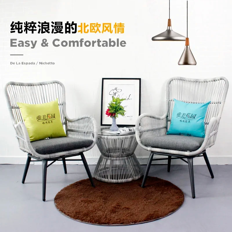 Rattan Chair Three Piece Set Balcony Table Combination Outdoor Furniture Armrest Single Rattan Sofa Recliner Patio Outdoor Chair