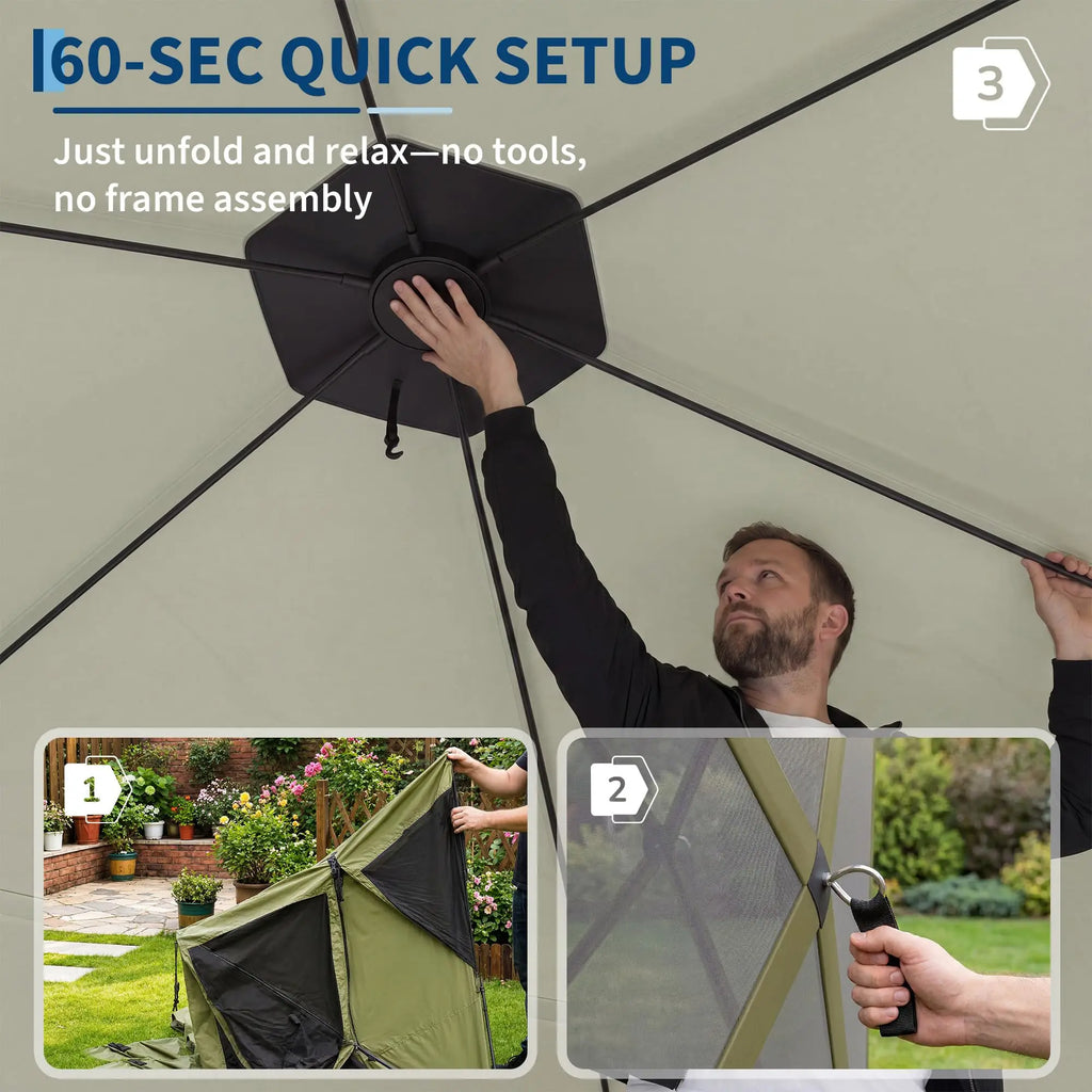 11x11FT Pop Up Gazebo Screen Tent, 6-Sided Mesh Canopy With Removable Wind Walls, One-Push Outdoor Shelter For Camping Party Patio