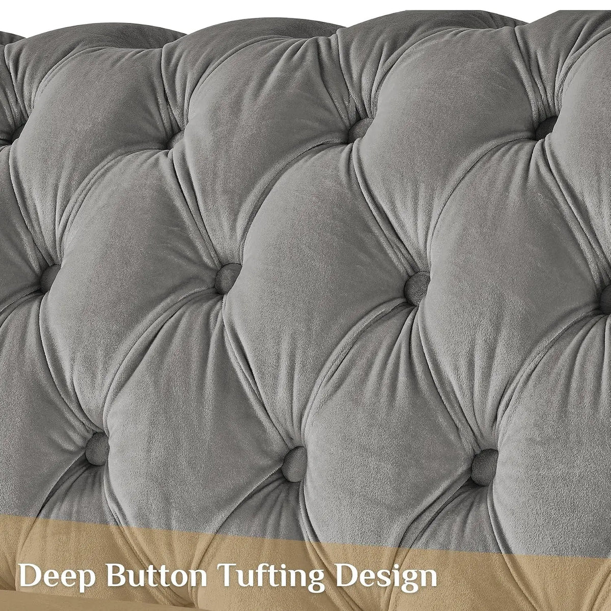 Mid Century Modern Sofa 84" Grey & Gold Tufted Velvet Upholstered Living Room Furniture, Customized