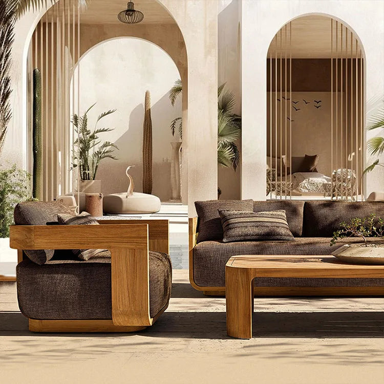 # Luxury Durable Minimalist Design Outdoor Teak Wood Furniture Modern Style Farmhouse Garden Sofa For Hotel Park